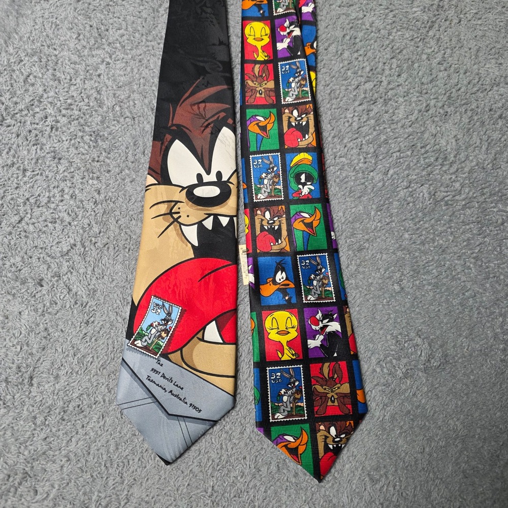 Looney Tunes Mens OS Necktie Lot 1997 Stamp Collection Taz Bugs Bunny Multicolor